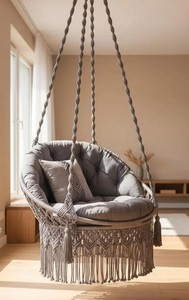 Mistra Gray <b>Macrame</b> <b>Hanging</b> <b>Chair</b> – Handmade Boho Swing <b>Chair</b> for Indoor & Outdoor Use - Product Image 2