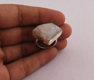 Fancy Shape Rainbow Moonstone <b>Ring</b> 925 Sterling <b>Silver</b> Jewelry Unique Cut Blue Fire Gemstone <b>Ring</b> Vintage Style <b>Statement</b> <b>Ring</b> - Product Image 3