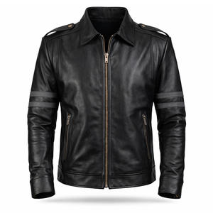 Chaqueta de Cuero Genuino Negra para Hombre, Estilo Motero Clásico, Chaqueta de Cuero Ajustada, Chaqueta de Moda para Motociclista - Product Image 1