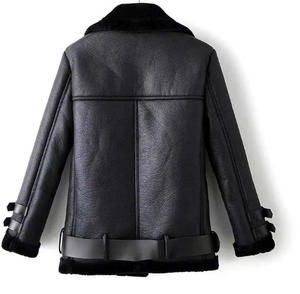 Chaqueta de Motociclista de Cuero Genuino para Mujer, Negra, Manga Larga, Forro de Piel, Cierre de Cremallera, Estilo Invernal, Largo Regular - Product Image 2