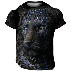 Nouveau T-shirt Homme Oversize à Manches Courtes en Maille Unie, Imprimé Lion Dominant 3D, Collection Été 2026 - Product Image 5