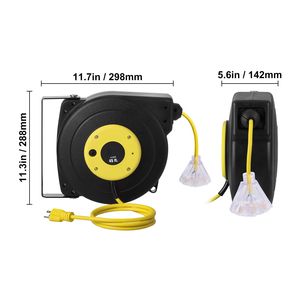 Avvolgicavo Elettrico Retrattile Professionale da 45 FT con Cavo 12AWG/3C SJTOW, 15 Amp, Presa Tripla Illuminata - Product Image 5