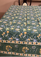 Nappe carrée en coton imprimé floral vert classique, lavable, décoration d'intérieur, nappe imprimée au bloc, 100% coton
