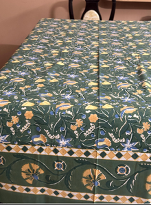 Classic <b>Green</b> Floral Printed Cotton <b>Tablecloth</b> Square Washable Home Decor Block Printed <b>Tablecloth</b> 100% cotton - Product Image 3