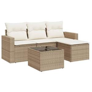 Ensemble de canapé de jardin en rotin PE beige avec mobilier d'extérieur durable en acier enduit de poudre et verre trempé - Product Image 2