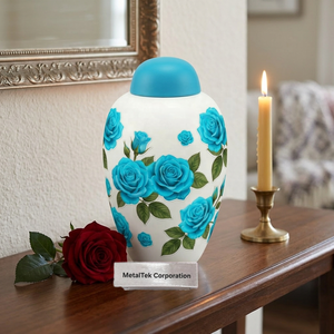 Urnes funéraires florales en métal haut de gamme pour cendres d'adultes, urne funéraire artisanale en aluminium avec couvercle à vis sécurisé - Product Image 2
