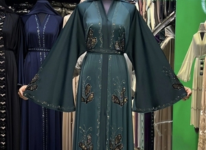 High Quality Modest Dubai Beaded Sequined <b>Long</b> Sleeve Abaya Muslim Traditional Handmade Wedding Women Breathable V Neck - Product Image 5