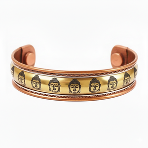Bracelet magnétique minimaliste en cuivre pour la thérapie quotidienne, gravé du Bouddha - Product Image 1