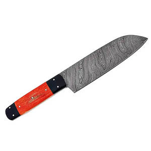 Cuchillo de Cocina de Acero de Damasco Hecho a Mano, Ecológico y Duradero, Mango de Madera Pakka, Funda de Cuero, Uso Profesional en la Cocina - Product Image 3
