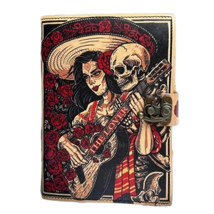 Eternal Serenade Gothic Genuine Leather Journal Vintage Handmade Notebook Day Dead Skeleton Rose Design <b>Lock</b> Closure <b>Diary</b> 7x5 - Product Image 2