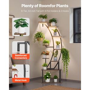 Support de plantes d'intérieur de 1,80 m de hauteur avec étagère lumineuse à 9 niveaux, support métallique d'angle pour plantes, 3 minuteurs, 10 niveaux de luminosité, 3000K CCT, lampes de croissance végétale - Product Image 4