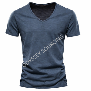 T-shirt décontracté à col en V 100 % coton, séchage rapide, coupe classique, respirant, écologique, anti-boulochage, teinture unie, design personnalisé - Product Image 2