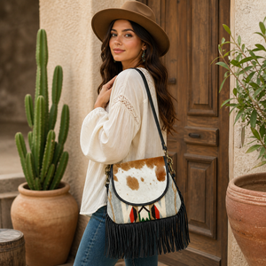 Bolsos cruzados de cuero vacuno estilo bohemio con flecos para mujer |   Cuero Hecho a Mano del Suroeste |   Bolso Bandolera India 2026 Exportación - Product Image 2