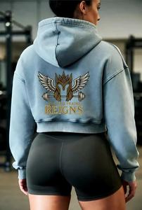 Haut court à capuche pour femme effet délavé, idéal pour la gym - Product Image 2