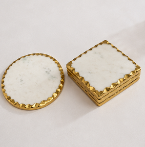 Juego de 2 posavasos redondos y cuadrados de ágata estándar de latón AK, posavasos de mármol de ágata único para Decoración de mesa/artículo de cocina - Product Image 2