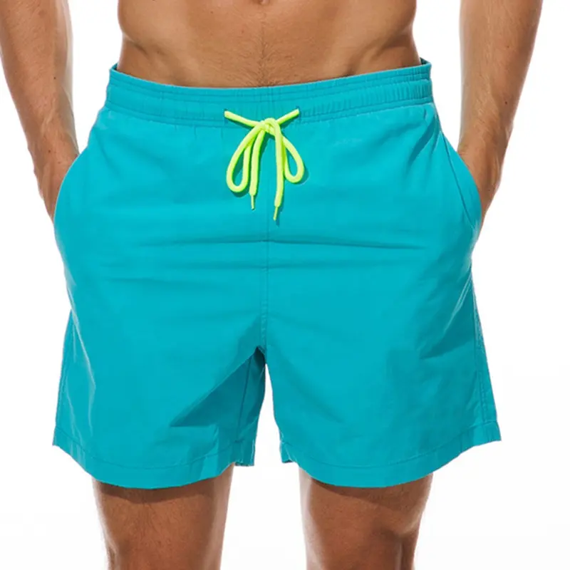 New 2022 Custom wholesale Summer Elastic Waist Mens Running 100% Polyester Solid color drawstring Swim Mesh Beach Shorts