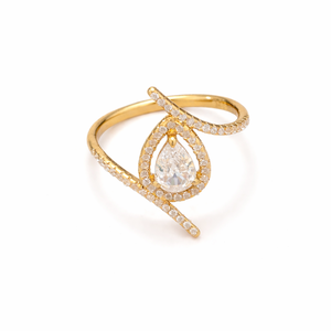 Anillo Abierto de Oro Puro de 14K Certificado con Diamante de Laboratorio en Forma de Pera Central, Estilo Eternidad, Anillo de Compromiso Bypass, Regalo de Aniversario - Product Image 6