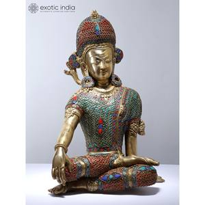 Sculpture en laiton Bhagawan Indradev de 14 pouces incrustation complexe et travail fait à la main en filigrane pour la maison et le temple fabriqué en Inde - Product Image 1