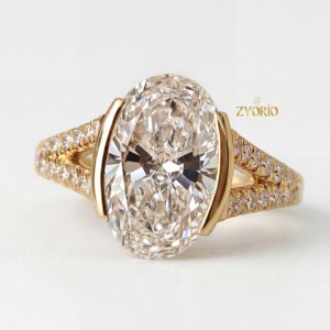 Anillo de Compromiso con Diamante Ovalado Cultivado en Laboratorio, Talla Personalizada, Banda de Dos Piezas, Oro 14K, Joyería Moderna para Novia, Boda y Aniversario - Product Image 5