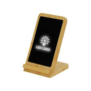Bamboo Fast Wireless Charger Stand 15W with LED Logo - Product Image 2