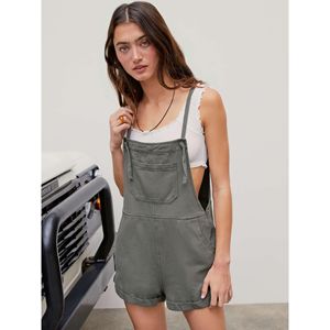 Women’s White <b>Denim</b> Jumpsuit Sleeveless Straight Leg Overall <b>Shorts</b> with Square Front Pockets Casual Summer Romper - Product Image 3