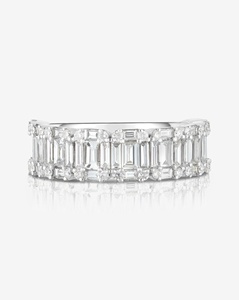 Half Eternity Wedding Bands 14k Solid Gold Baguette Round Lab Grown Diamond 6 mm Wide Luxury Stackable <b>Rings</b> Manufacturer Direct - Product Image 1