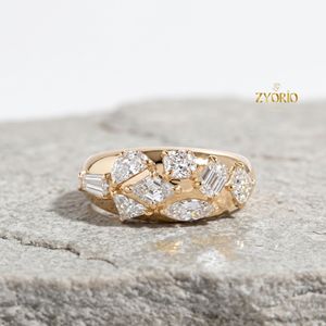 14K Gold Multi Shape Diamond Cluster <b>Ring</b> Luxury Diamond <b>Statement</b> <b>Ring</b> Modern Engagement <b>Ring</b> - Product Image 3