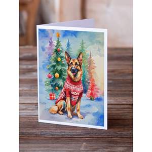 Whimsical A7 tamaño 5x7 pastor alemán tarjetas de felicitación de Navidad Paquete de 8 tarjetas de nota en blanco con sobres - Product Image 2