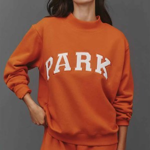 Heavyweight Women's Cotton Fleece <b>Mock</b> <b>Neck</b> Parke Sweatshirt Custom Chenille Applique Embroidery OEM ODM Manufacturer - Product Image 1