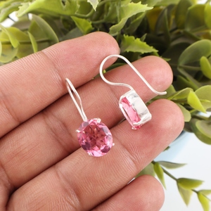 Magnifiques boucles d'oreilles en tourmaline rose, faites à la main, en argent sterling 925, bijoux pour femmes et filles, à porter lors de fêtes. - Product Image 3