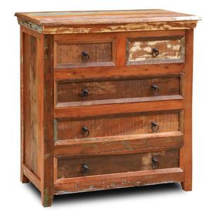 <b>Rustic</b> Solid Wood Chest Of Drawers With Antique Finish Five Drawer Storage <b>Cabinet</b> Living Room Furniture - Product Image 1