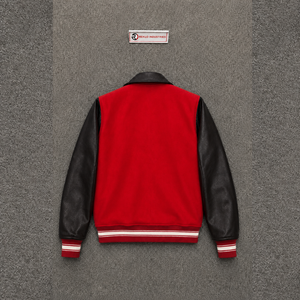 URBAN FASHION <b>RED</b> BLACK VARSITY JACKET FOR MEN PREMIUM STYLE With Leather Sleeves And Collar Turn-Down Design Casual Autumn W - Product Image 6