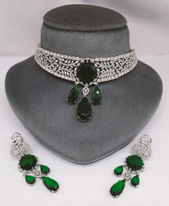 Premium Quality <b>Silver</b> Finish <b>Choker</b> Necklace With Beautiful Earrings Luxury Necklace Set Perfect For Party Wear, Weddings - Product Image 3