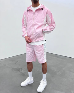 High Quality Waterproof Eco-Friendly Sporty Winter Polyester Windbreaker Tracksuit Jogger Sweat Suit <b>Zip</b>-<b>Up</b> <b>Jacket</b> Shorts Set - Product Image 5