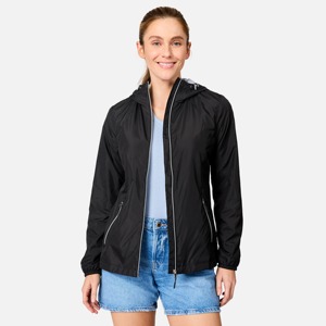 Veste coupe-vent noire à capuche pour femme, manches longues, fermeture éclair, polyester tissé, pour le printemps - Product Image 6