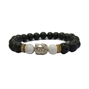 สร้อยข้อมือหินลาวาและฮาวไลท์กำไลข้อมือหินอัญมณีคริสตัลเครื่องประดับแฟชั่นของขวัญสำหรับผู้ชายและผู้หญิงสำหรับการทำสมาธิที่มีพลังงาน - Product Image 1