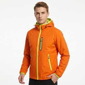 <b>Men's</b> Orange Hooded Waterproof Sport <b>Jacket</b> With Neon Green Zipper And Lining Regular Fit Winter Outdoor Wear - Product Image 3