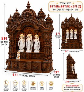 Luxury Ram Darbar Wooden Pooja Temple for USA Traditional Hindu Pooja <b>Mandir</b> for Home with Storage Drawers Sagwan Wood Puja Ghar - Product Image 6