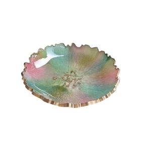 Bol décoratif artisanal en résine bleue à motif floral avec bord doré, bol de service artistique pour la décoration intérieure, pot à bijoux, pot-pourri, table - Product Image 3
