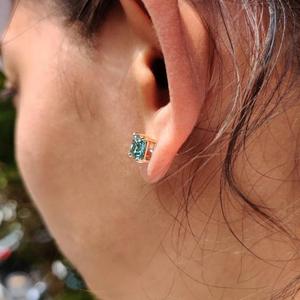 <b>Blue</b> Princess Cut Diamond <b>Stud</b> <b>Earrings</b> Solid Gold Solitaire <b>Earrings</b> Minimalist Luxury <b>Stud</b> <b>Earrings</b> Lab Grown Diamond Jewelry - Product Image 3