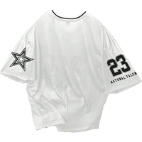 Jersey Pria Premium Bahan Mesh Polyester/Katun, Cetak Sublimasi, Anti-Bakteri, Bernapas, Ringan, Lengan Pendek, Kerah V Depan