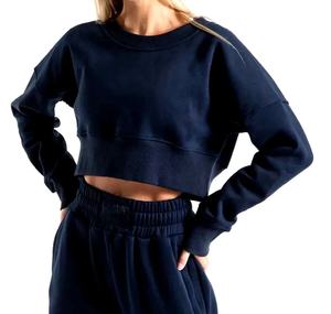 Crewneck Crop Top Casual Solid Loose Fit Workout Cropped Pullover Sweatshirt for Women Comfort Solid Street Wears Sweatshirt - Product Image 2