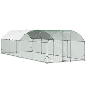 Grand poulailler métallique 9 x 25 x 6,6 pieds avec enclos pour poulets, couverture imperméable, structure robuste, toit en dôme - Cages pour animaux - Product Image 1
