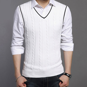 Gilet pull sans manches col en V en maille torsadée pour homme, haut léger sans manches, pull pour homme très vendu - Product Image 2