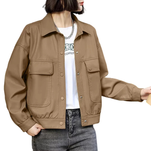 Chaqueta de Cuero Sintético con Diseño de Piel de Vaca para Mujer, Blazer con Solapa y Bolsillos en el Pecho, Diseño en PU - Product Image 4