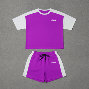 ชุดเซ็ต 2 ชิ้น ผ้าแคนวาสลำลองสำหรับผู้หญิง OEM/ODM ผ้าฝ้าย 100% เสื้อยืดปักลายลูกไม้ ตกแต่งด้วยผ้าลูกไม้ กางเกงขาสั้น สกรีนลาย 3 มิติ แบบกำหนดเองได้ - Product Image 4