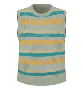 Vente en gros de gilets en coton tricoté pour hommes, sans manches, col rond, motif en maille, avec logo personnalisé, conception OEM et ODM, été - Product Image 5