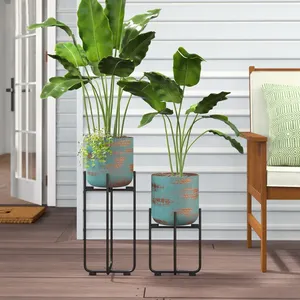 Modernos Soportes Metálicos para Flores con Acabado Turquesa, 8.5 Pulgadas de Diámetro, Macetas de Interior para Decoración del Hogar - Product Image 2