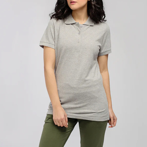 Polo à manches courtes gris pour femme, 100% coton, uni, décontracté, longueur normale, tissu tricoté respirant - Product Image 3