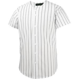 Camiseta Deportiva de Béisbol para Hombre, Blanca con Rayas Finas, Manga Corta, Cierre de Botones, Corte Regular, Poliéster - Product Image 1